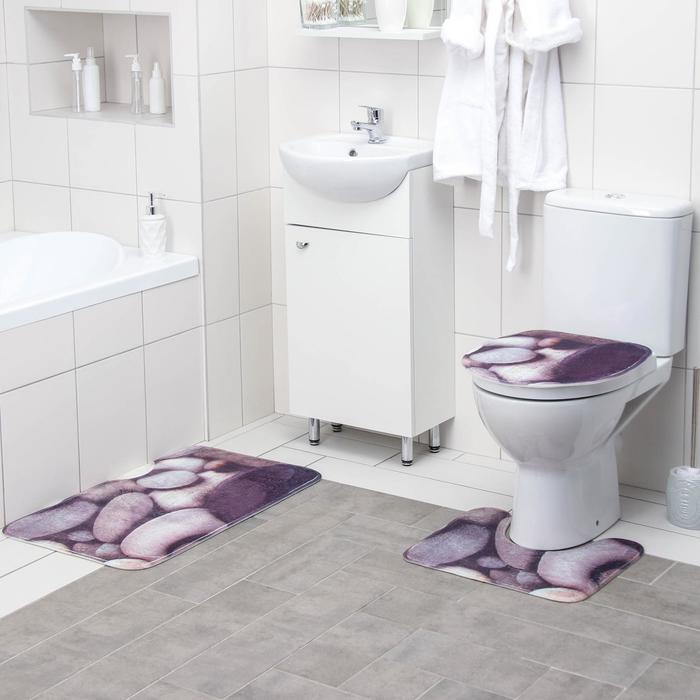 Набор ковриков для ванны и туалета Доляна «Камни», 3 шт: 38×46, 40×45, 45×75 см