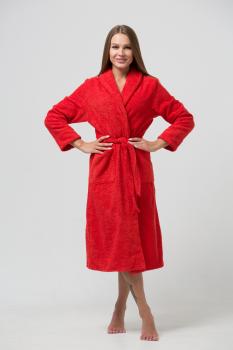 Женский классический махровый халат с шалькой (Красный)