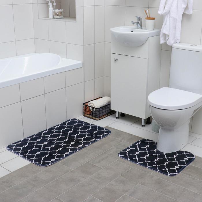Набор ковриков для ванны и туалета Доляна «Сантра», 2 шт 40×50, 50×80 см, цвет чёрно-белый