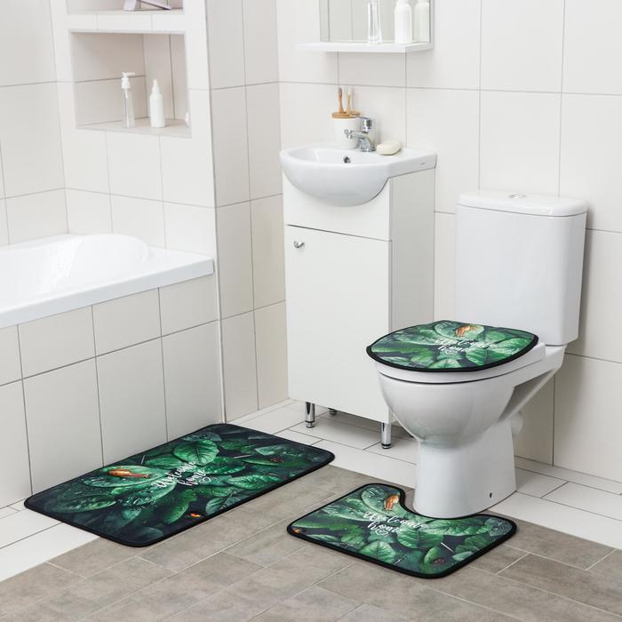 Набор ковриков для ванны и туалета Доляна «Тропики», 3 шт: 50×80, 45×50, 38×43 см